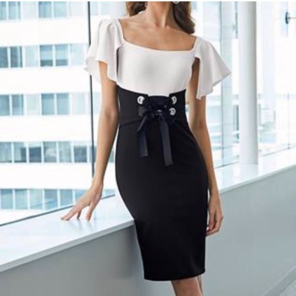 Venus Two-Tone Black and White Cocktail Dress Size 4 - Picture 1 of 11